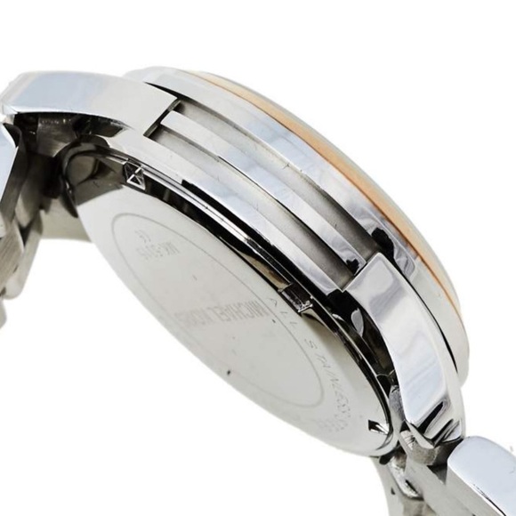 MICHAEL KORS Silver Rose Gold Chronograph Runway Watch New Battery Ready to Wear - Picture 9 of 10